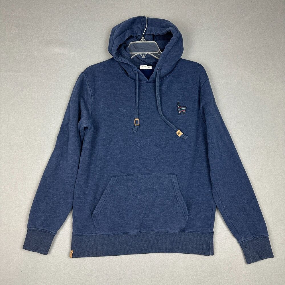 Tentree Mens Small Peru Embroidered Llama Hoodie Treefleece Pullover Dress Blue